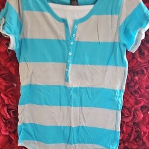 Planet Gold Girls Striped Shirt - Blue/Grey/White Size XLarge